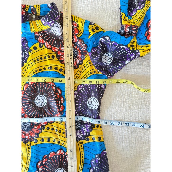 Women's African Print Ruffled Sleeve Zip Top Square Collar Colorful Jacket - Picture 4 of 7